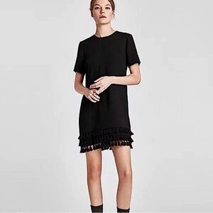 Zara Black Pom Pom shift dress small
